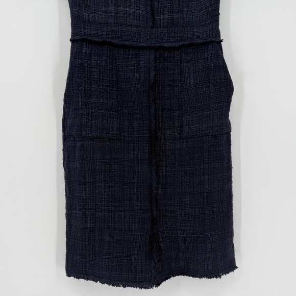 Banana Republic Navy Tweed Shift Dress Pockets Frayed Trim Size 2 - Picture 3 of 9